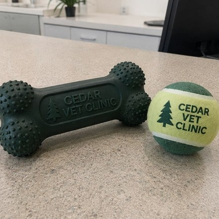 Customized dog toys for veterinary clinics